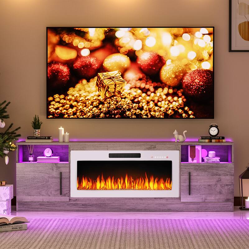 Bossin 70" Fireplace TV Stand with 36" Electric Fireplace, TV Stand for TVs Up to 80", 20 Colors LED Lights/Entertainment Center