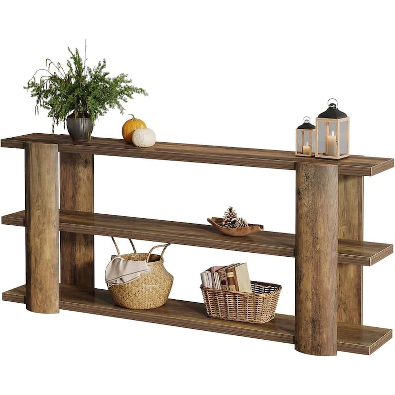 70.87" Wooden 3-Tier Long Console Table for Living Room, Hallway Foyer, Entryway. Farmhouse Sofa Table Behind Couch
