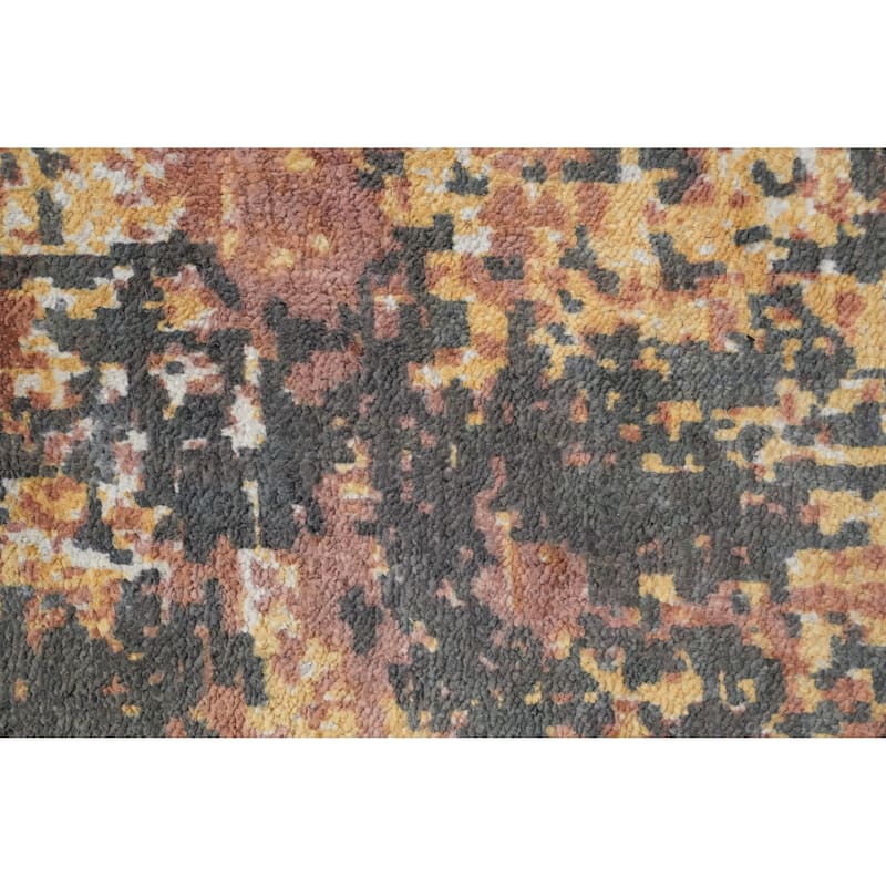 Hand Knotted Oriental Viscose Silk Carpet Modern Abstract Oranges & Rust Abstract Area Rug - 9' 7'' X 6' 9''