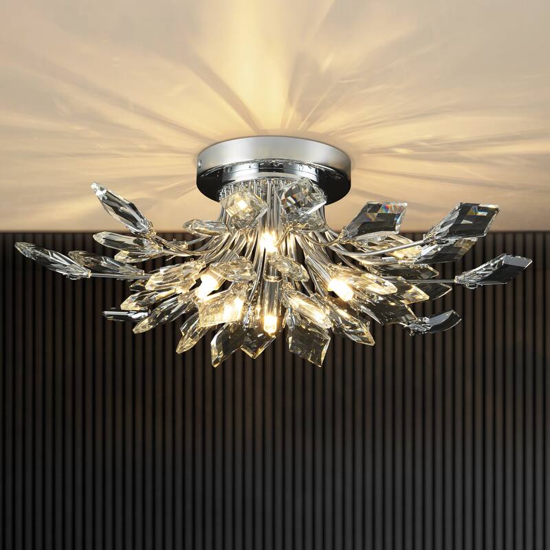 4-Light Modern Industrial Linear Cluster Crystal Flush Mount Light Sputnik Ceiling Light for Dining Room