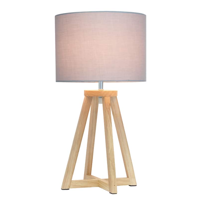 Wood Tripod Table Lamp with Drum Shade for Bedroom Decor - 9.75 x 9.75 x 19 in. (L x W x H)