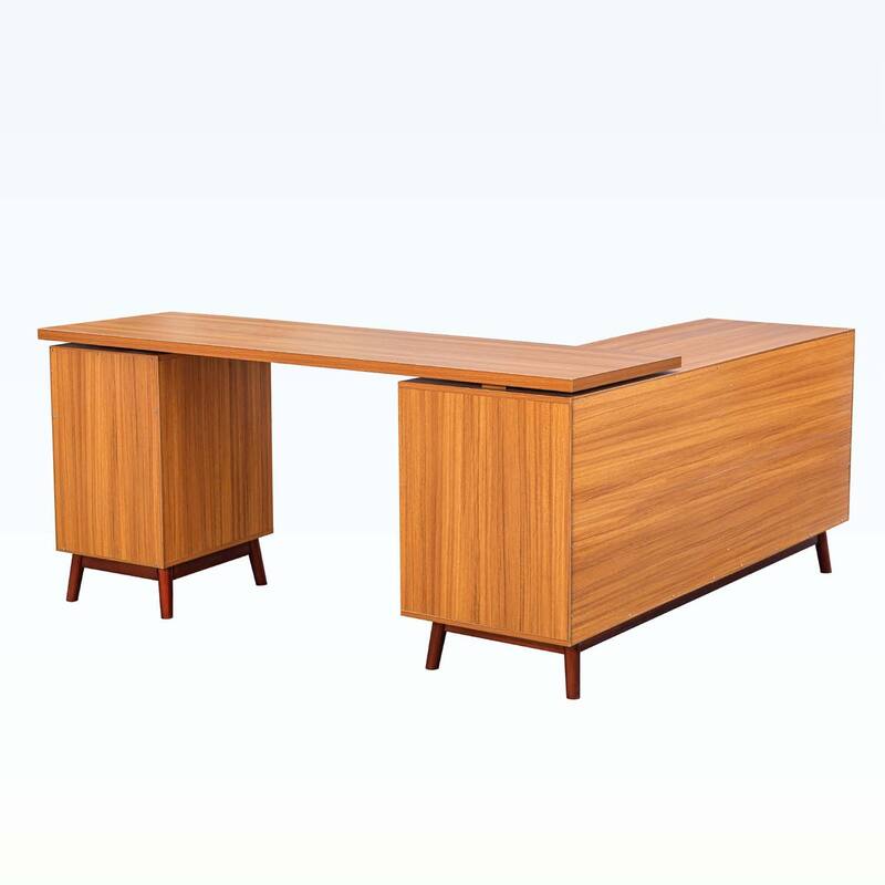 Modern L-shaped Executive Desk with delicate tempered glass Cabinet Storage