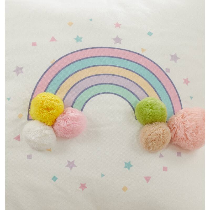 Rainbow and Stars Pom Pom Throw Pillow