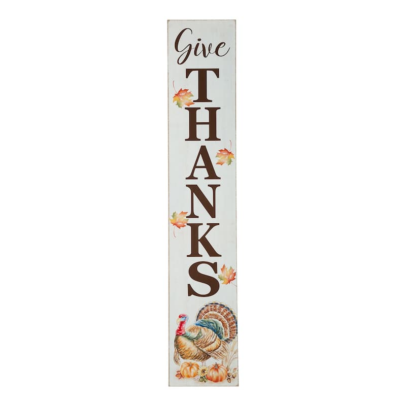 Glitzhome 42"H Fall Thanksgiving Wooden Pumpkin Porch Sign - Give Thanks-White
