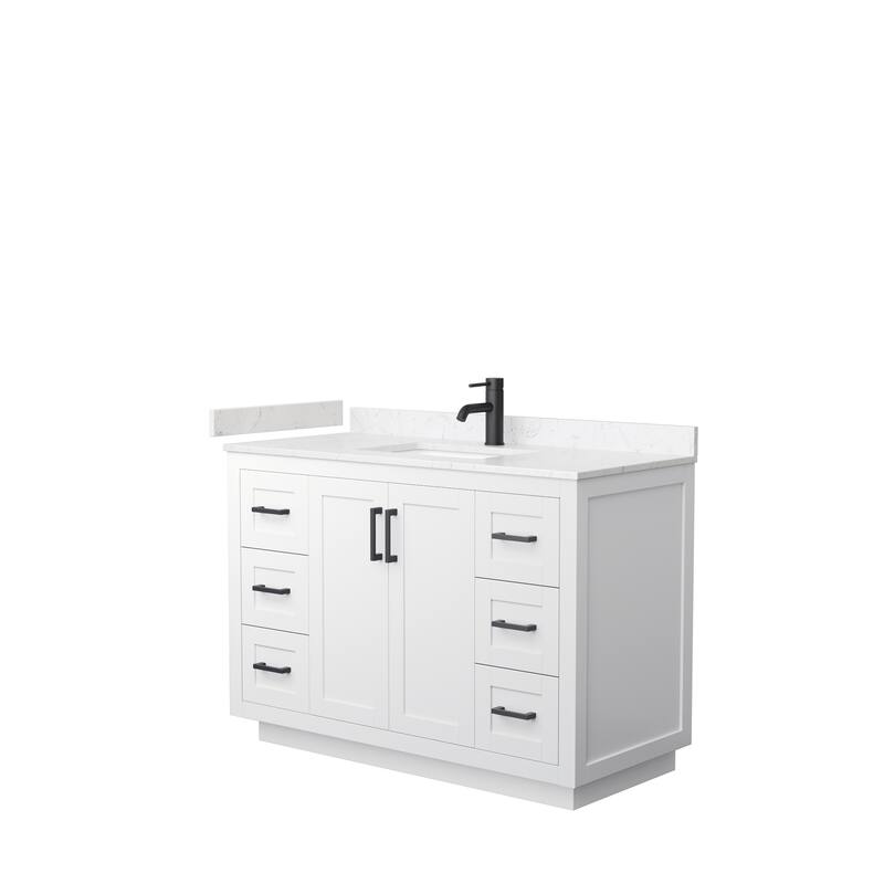 Miranda Single Vanity Set, Cultured Marble Top, No Mirror - 48-Inch Single - White, Black Trim, Carrara Cultured Marble Top