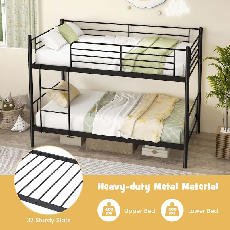 Costway Metal Twin Over Twin Bunk Bed with Built-in Ladder Safety