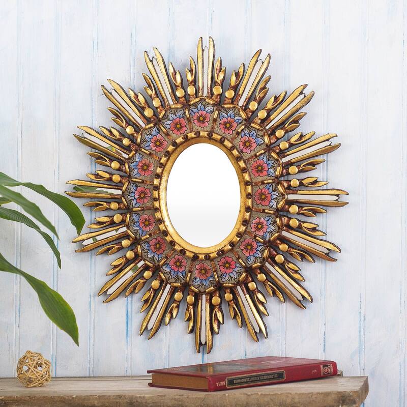Novica Handmade Cusco Primrose Reverse-Painted Glass Wall Accent Mirror - Gold