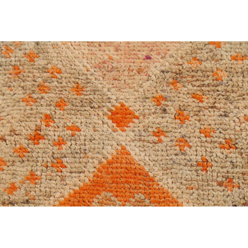 Orange Oushak Vintage Runner Rug Handmade Oriental Wool Carpet - 3'6"x 10'4"