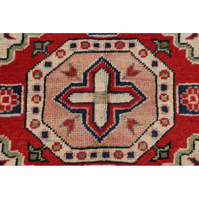 Geometric Kazak Accent Rug Handmade Wool Carpet - 2'7" x 3'9"