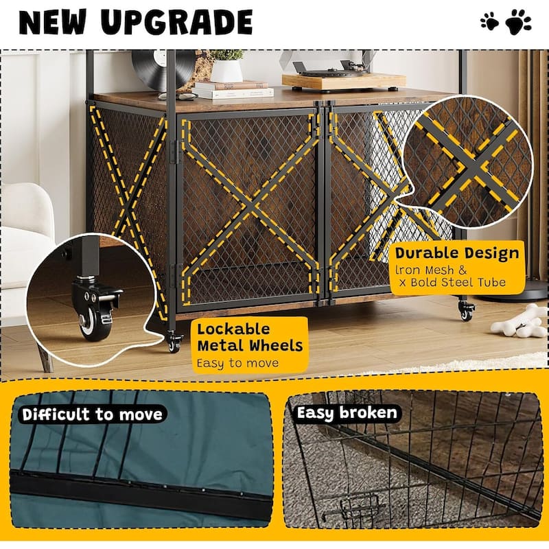 31 Inch Dog Crate Furniture, Dog Kennel with Wheels for Medium/ Large Dogs