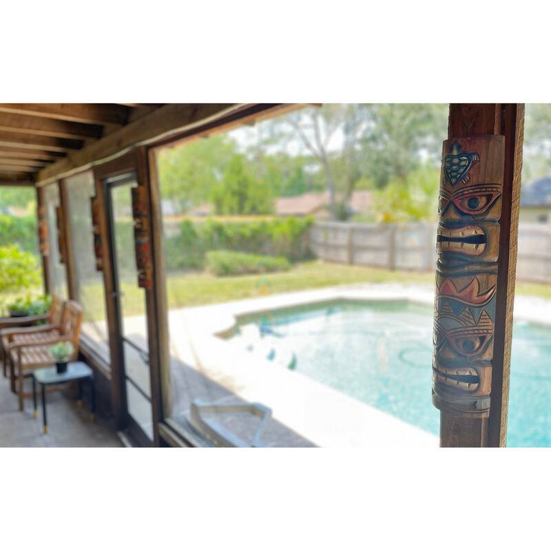 Zeckos 24 Inch Double Tiki Mask Carved Wood Wall Sculptures (Set Of 5)