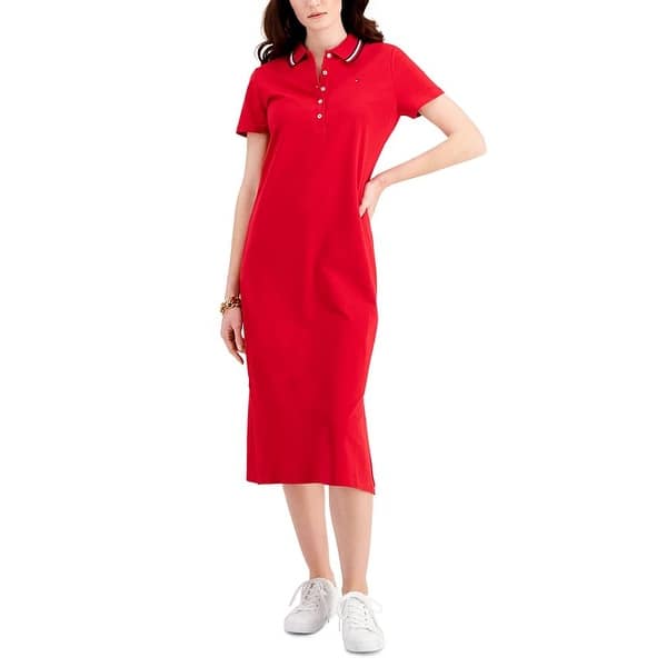 Tommy Hilfiger Women's Midi Polo Dress Red Size X Small - Bed Bath & Beyond  - 40630353