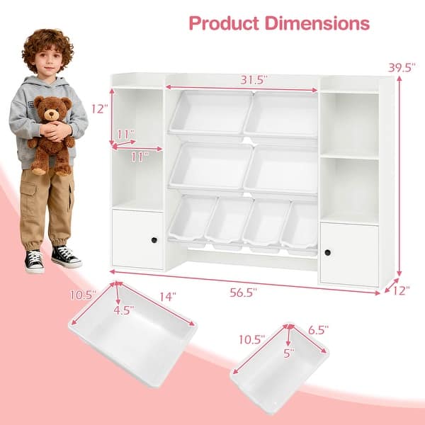 dimension image slide 3 of 4, Costway Kids Toy Storage and Bookshelf with 8 Boxes Open Shelves & 2 - See Details