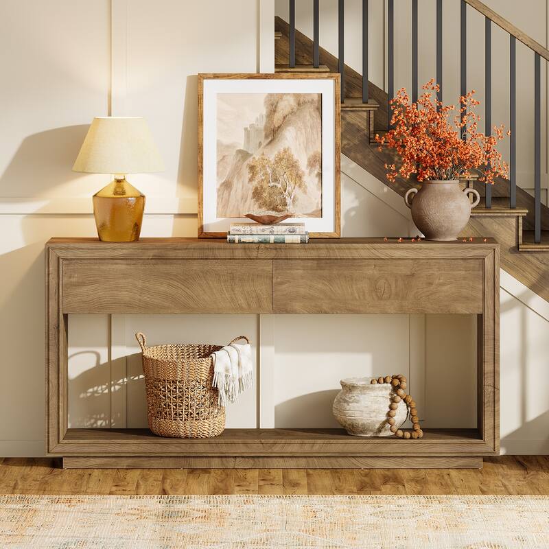 63" Farmhouse Console Table with 2 Drawers for Living Room