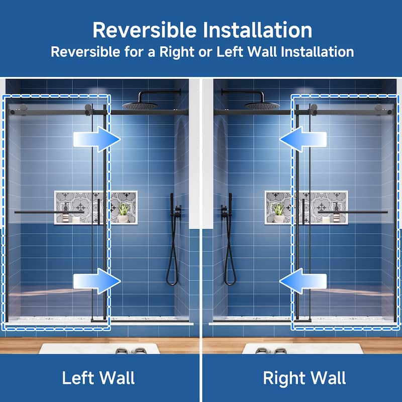 60 in. W x 72 in. H Sliding Semi-Frameless Shower Door with Tempered Glass - 60" x 72"