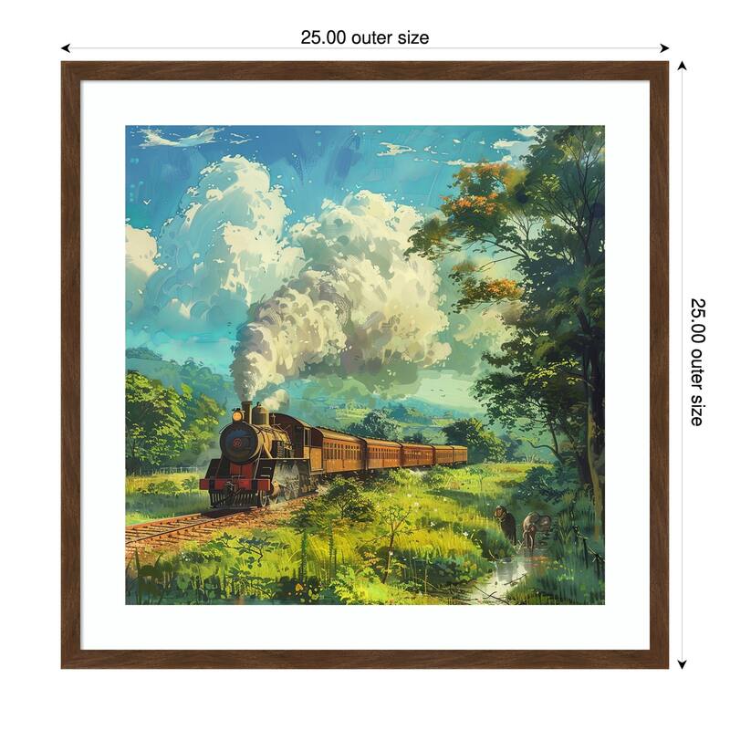 Train Steam Engine by Tradelink inhouse artist Wood Framed Wall Art Print - 25 x 25 in - Brown