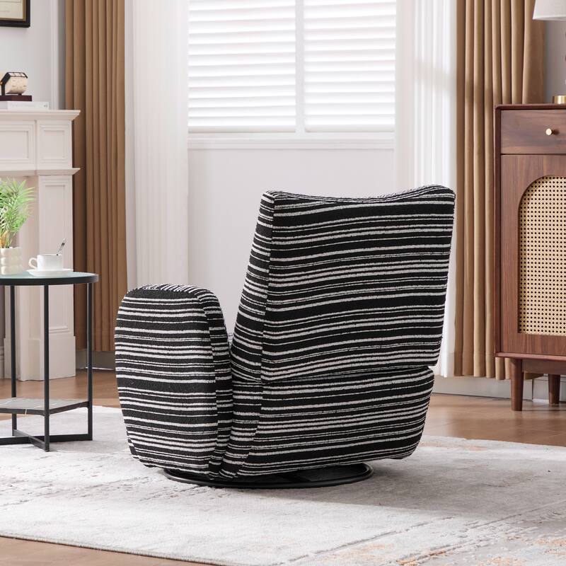 Swivel Striped Accent Chair with Metal Base, Modern Arm Chair for Living Room, Fabric Club Single Sofa Chair