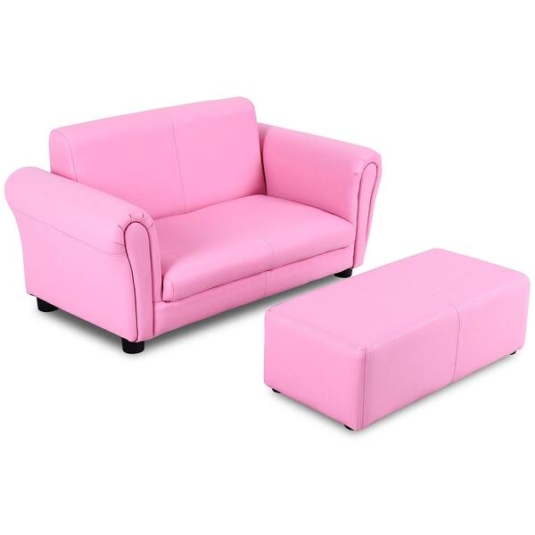 slide 2 of 11, Kids Double Sofa with Ottoman-Pink - 32.5" x 16.5" x 16" (L x W x D)