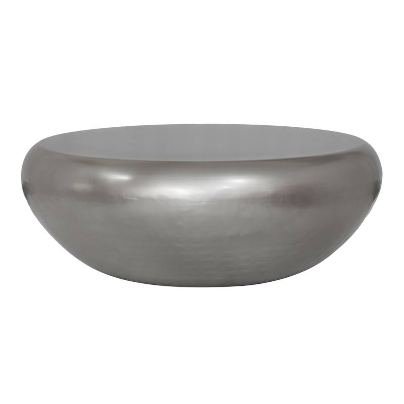 Pasargad Home Helios Drum Shape Coffee Table - W39" x D34.5" x H14.5" - Silver