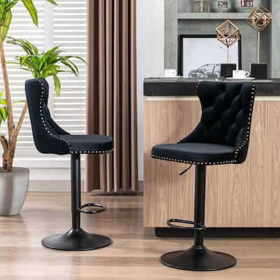 Velvet Swivel Bar Stools, Adjustable Counter Height High Chair, Tufted Upholstered Dining Chair for Home Pub and Kitchen Island