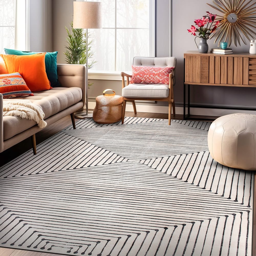 World Rug Gallery Bohemian Stripes Washable Non-Slip Area Rug