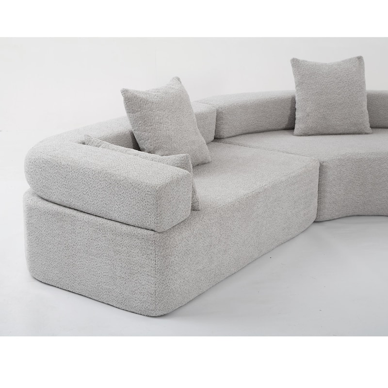 Oversized Gray Upholstered 4 Seater Modular Curved Sofa for Living Room