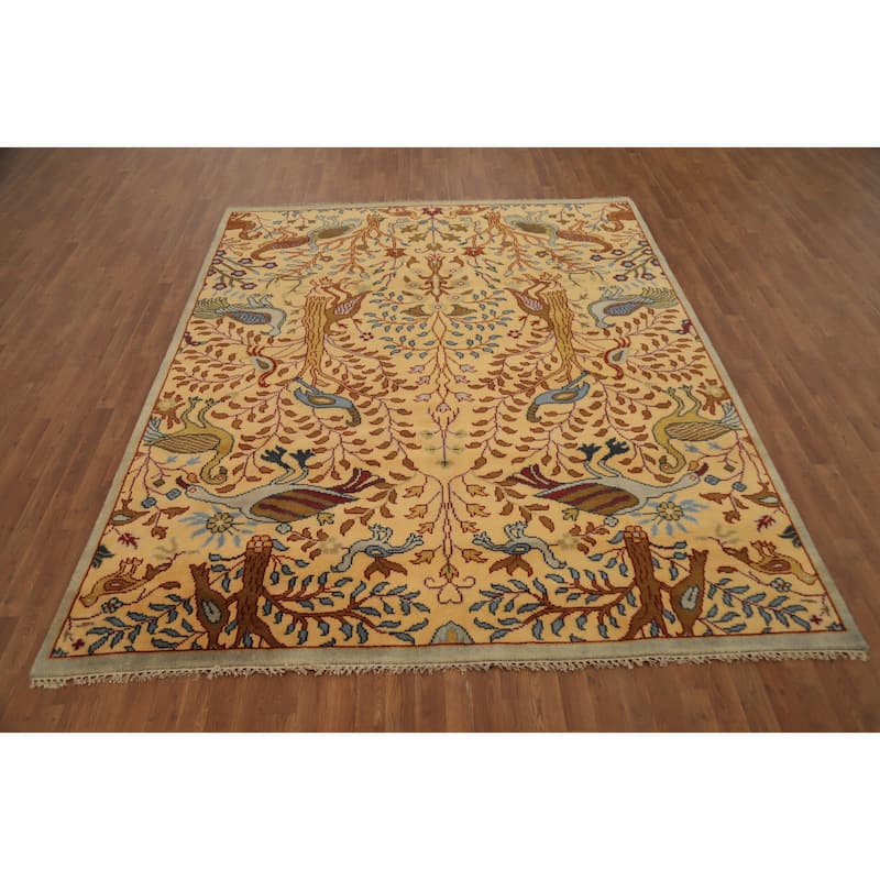 Hand Knotted Oriental 100% Wool Carpet Traditional All-Over Yellow & Gold Ziegler Area Rug - 9' 11'' X 8' 2''