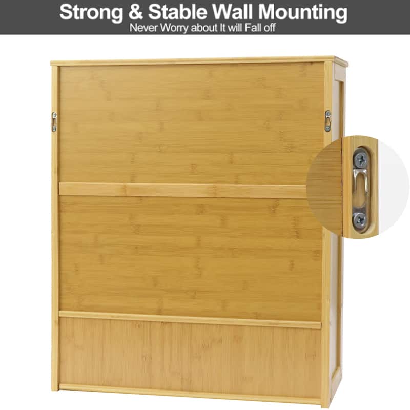 Double Door Wall Cabinet Bathroom Storage Shelf Bamboo
