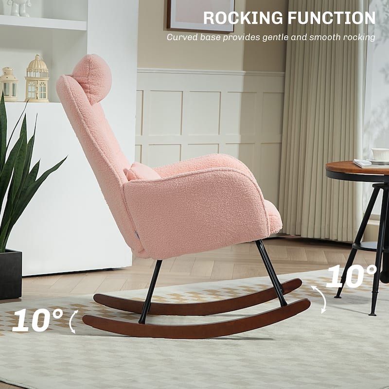 Modern Teddy Fleece Cushion Rocking Chair with High-Density Foam Headrest and Lumbar Support - 26.8" W x 36.6" D x 43.3" H