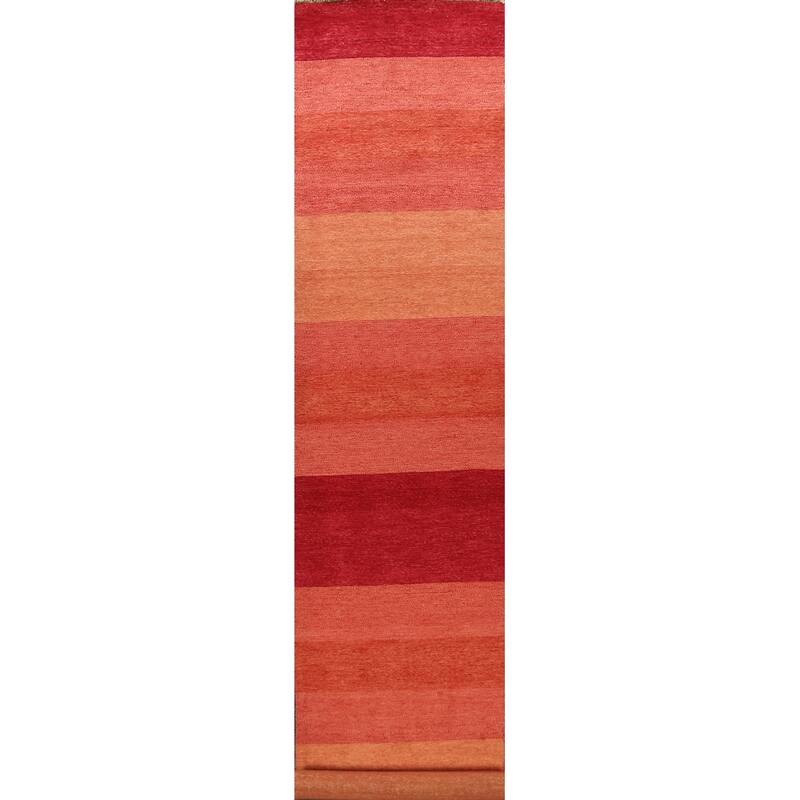 Striped Contemporary Oriental Gabbeh Kashkoli Wool Runner Rug Handmade - 3'1" x 15'7"