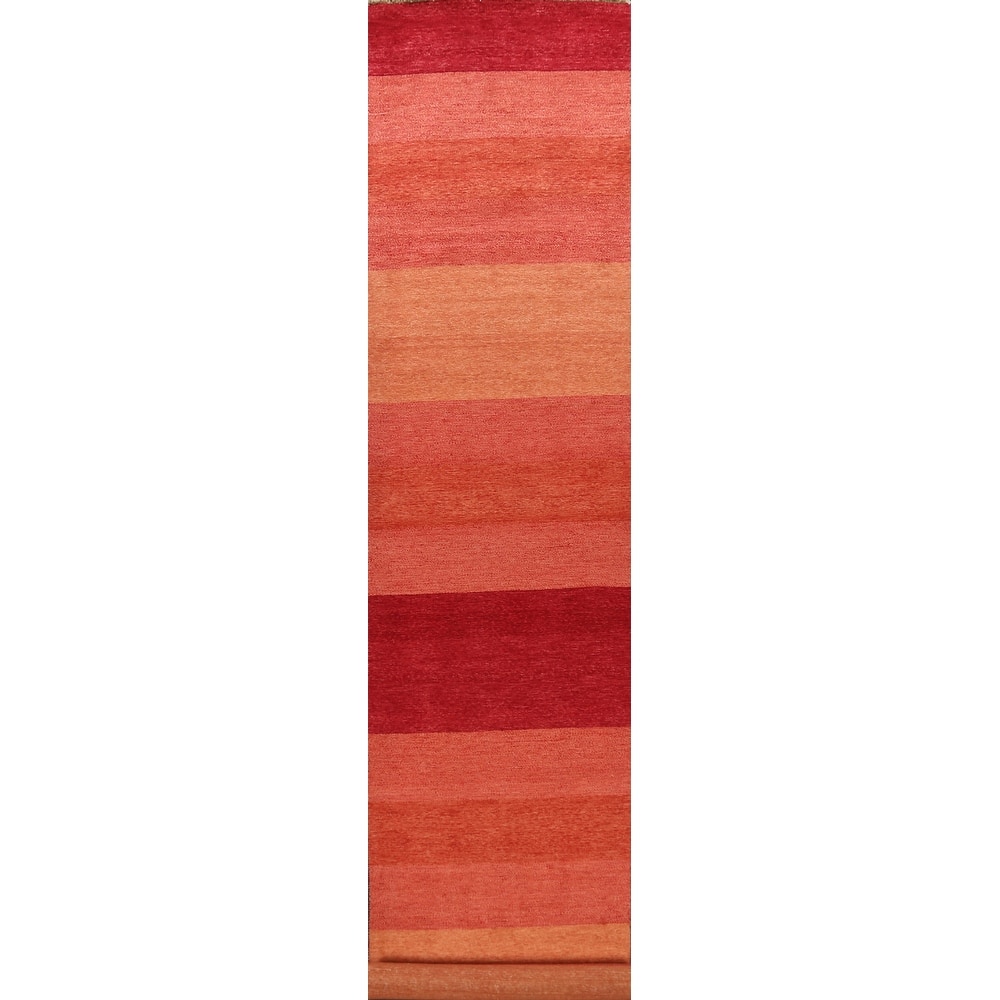 Striped Contemporary Oriental Gabbeh Kashkoli Wool Runner Rug Handmade - 3'1" x 15'7"