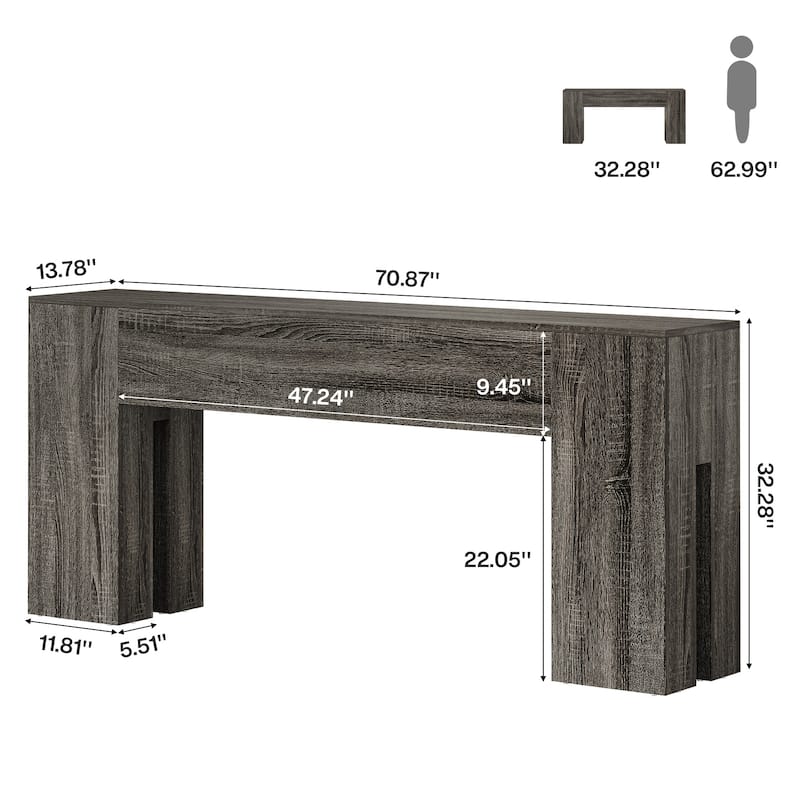 71-Inch Long Console Table for Entryway, Living Room, Rustic Brown - 70.86" L x 13.78" W x 32.3" H