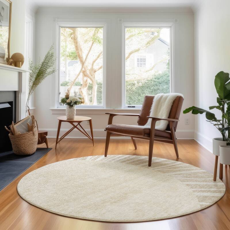 Premium Washable Super Soft Contemporary Rays Mayfield Rug - Beige - 8' x 8' - Round