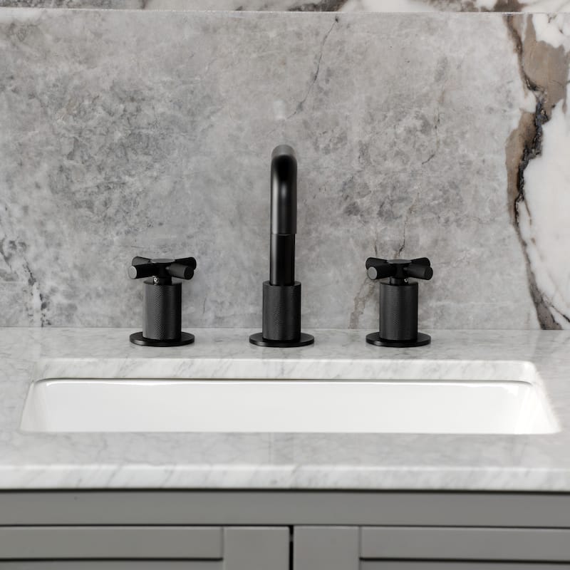 Kingston Brass Convergent Two-Handle 3-Hole Deck Mount Widespread Bathroom Faucet with Push Pop-Up Drain