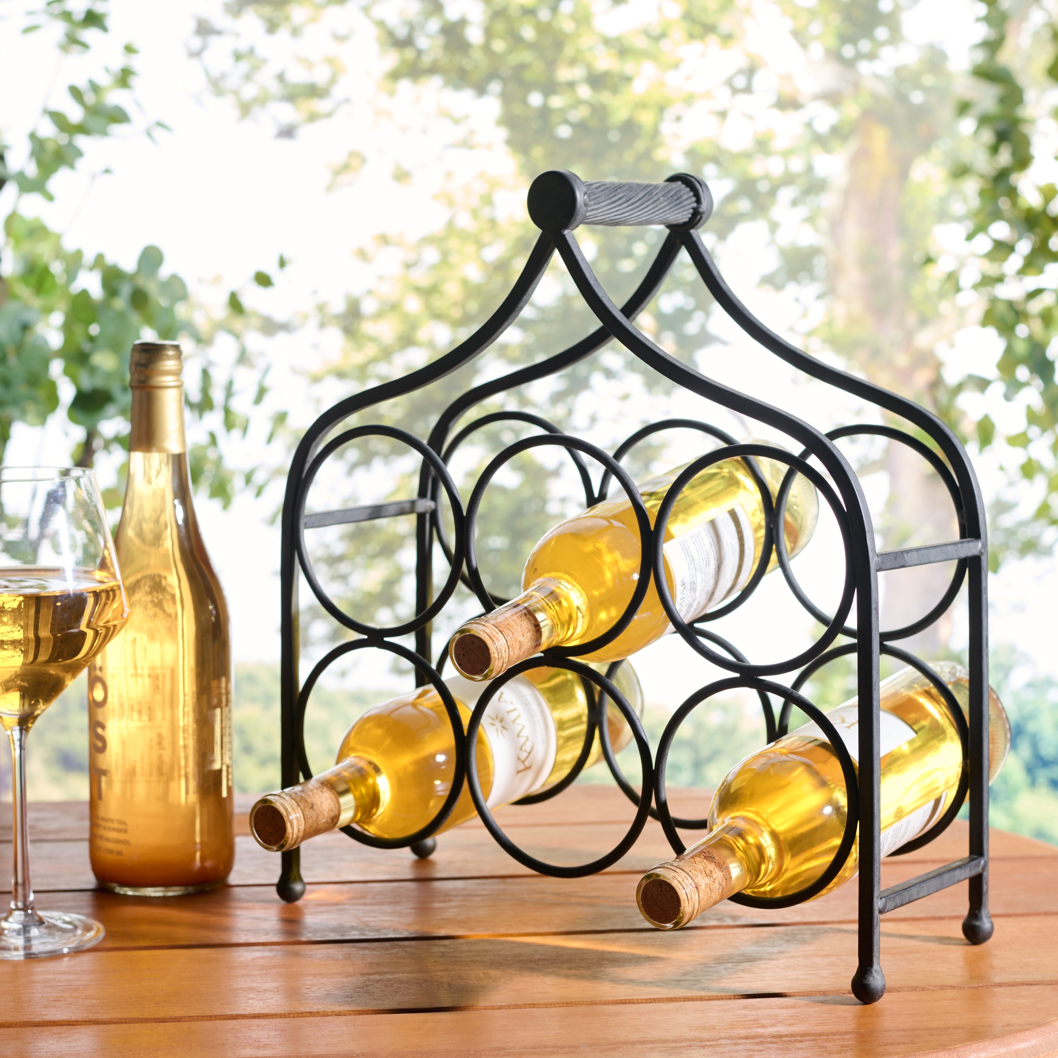 SAFAVIEH Floyd Iron 6 Wine Bottle Holder for Indoor & Outdoor Entertaining - 14"W x 6"D x 15"H