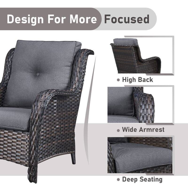 Outdoor Rattan Chair with Coffee Table and Ottoman