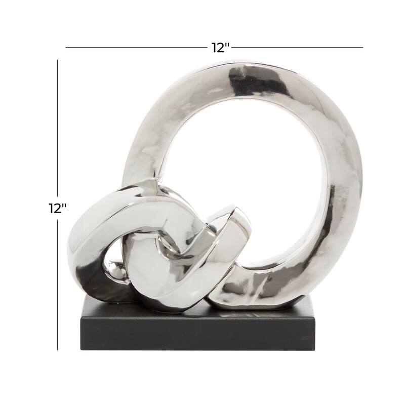 Silver Porcelain Ceramic Link Abstract Decorative Sculpture with Black Base