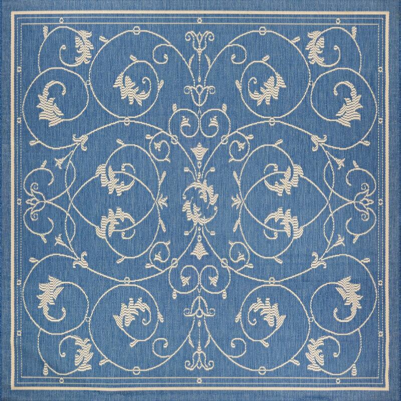 Dream Decor Rugs Pergola Savannah Indoor Outdoor Area Rug - 7'6" Square - Ivory/Blue