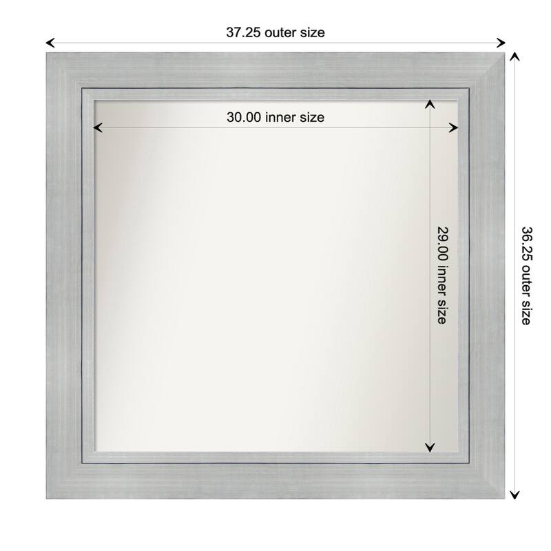 Romano Silver Framed Non-Beveled Custom Wall Mirror, Bathroom Vanity Mirror - Outer Size: 37.25 x 36.25