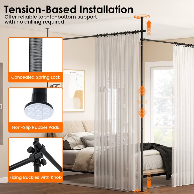 Gymax 4-10 ft (H) 28-142'' (W) Adjustable Floor to Ceiling Tension Rod