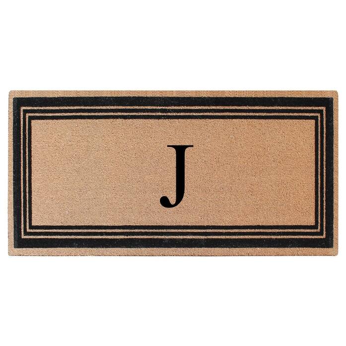 A1HC Natural Coir Monogrammed Flock Anti shed Treated Durable Doormat BlackBeige - 36"X72" - J