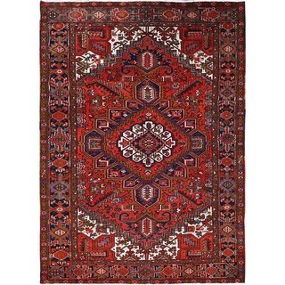 Hand Knotted Red Heriz with Worn Wool Oriental Rug (7'9