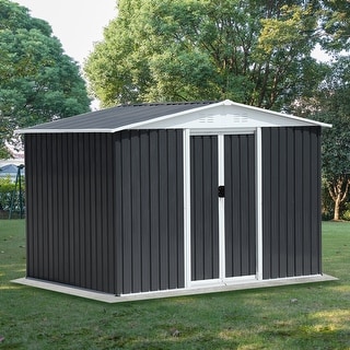 Outdoor 8x6 ft Metal Storage Shed With Double Door - 99.6" x 70.4" x 72.6"