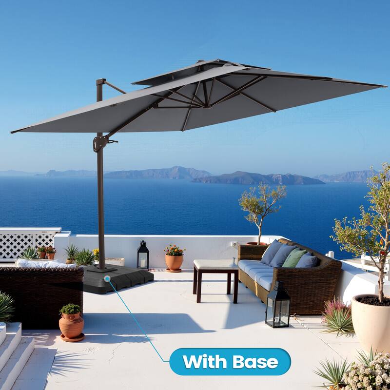 Outdoor Patio 10FT Square Cantilever Umbrella with 4-Piece Fillable Weighted Base