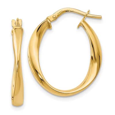 Curata 14k Yellow Gold Polished 3x24mm Twist Hoop Earrings