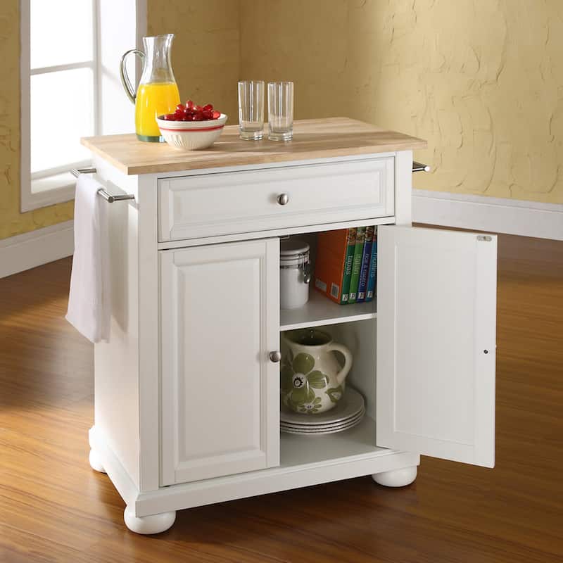 Crosley Alexandria Wood Top Portable Kitchen Island in White Finish - 18"d x 31"w x 33.5"h