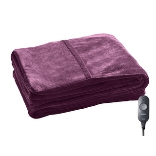 sunbeam premium soft electric heated queen blanket in gray violet