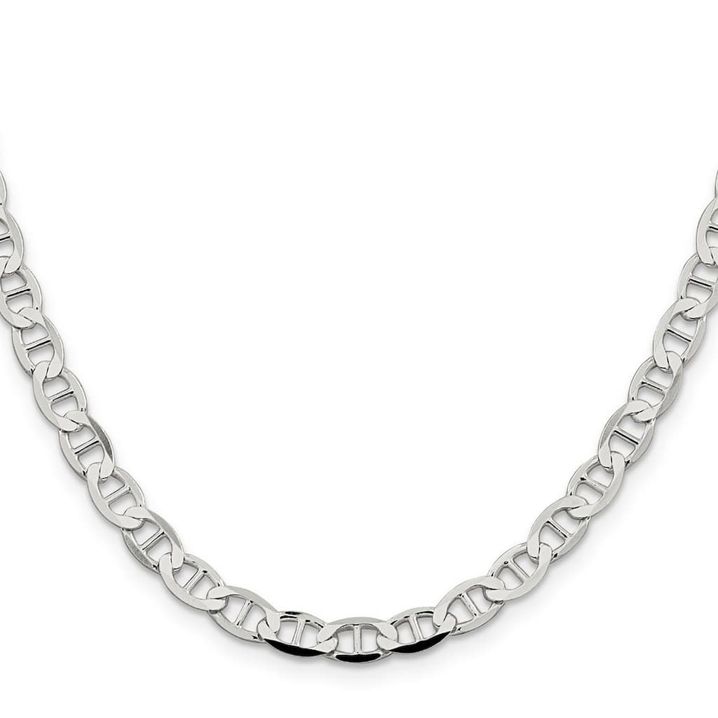 Curata 925 Sterling Silver 5.7mm Semi solid Flat Mariner Anchor Chain Necklace