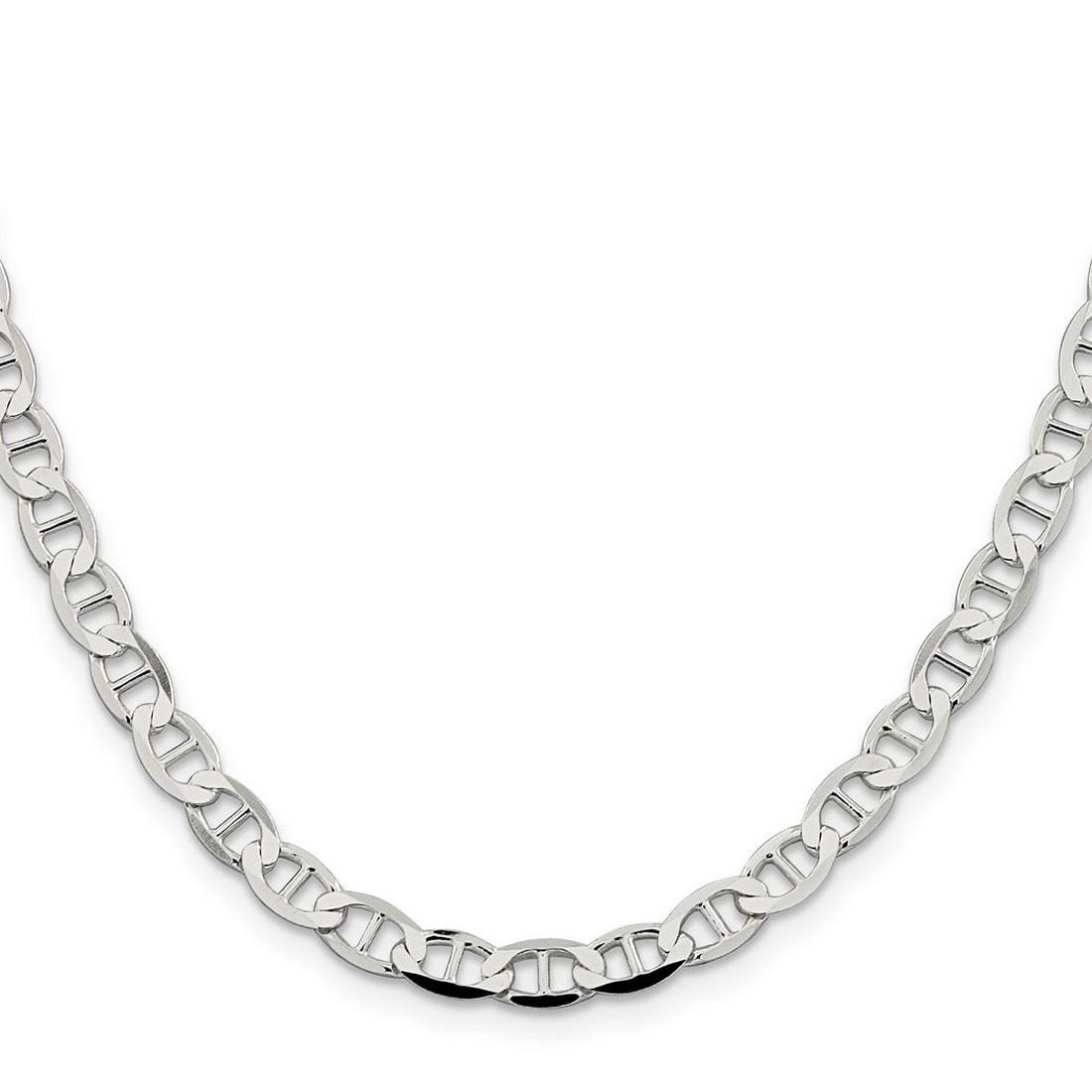 Curata 925 Sterling Silver 5.7mm Semi solid Flat Mariner Anchor Chain Necklace
