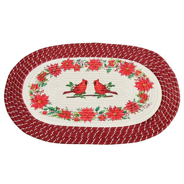 Festive Poinsettia Cardinal Burgundy Braided Accent Rug - 30